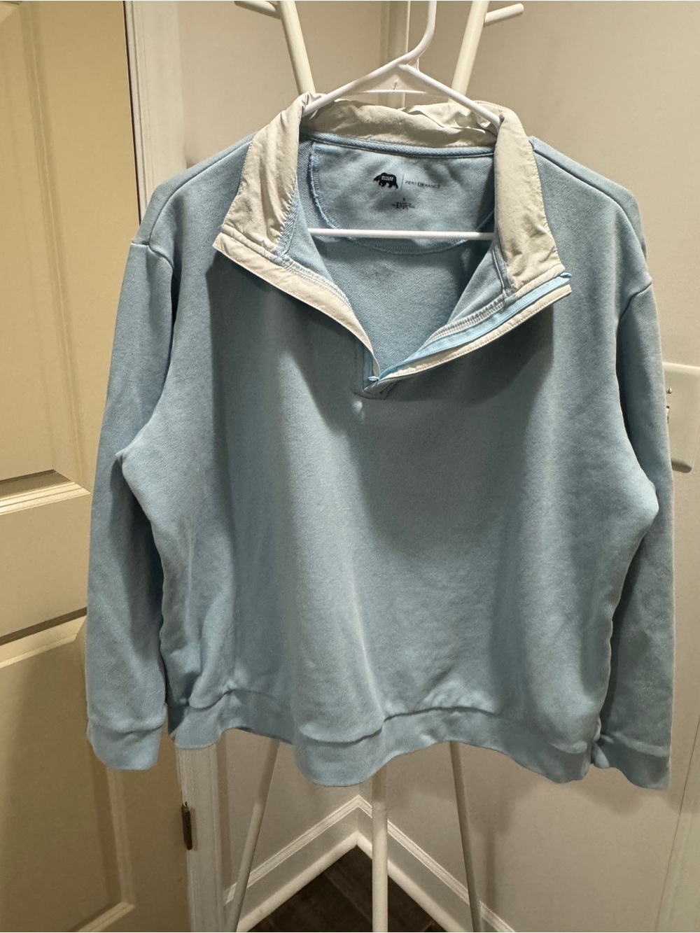 Onward Reserve Men's Quarter-Zip Sweater in Light Blue with Cream Collar
